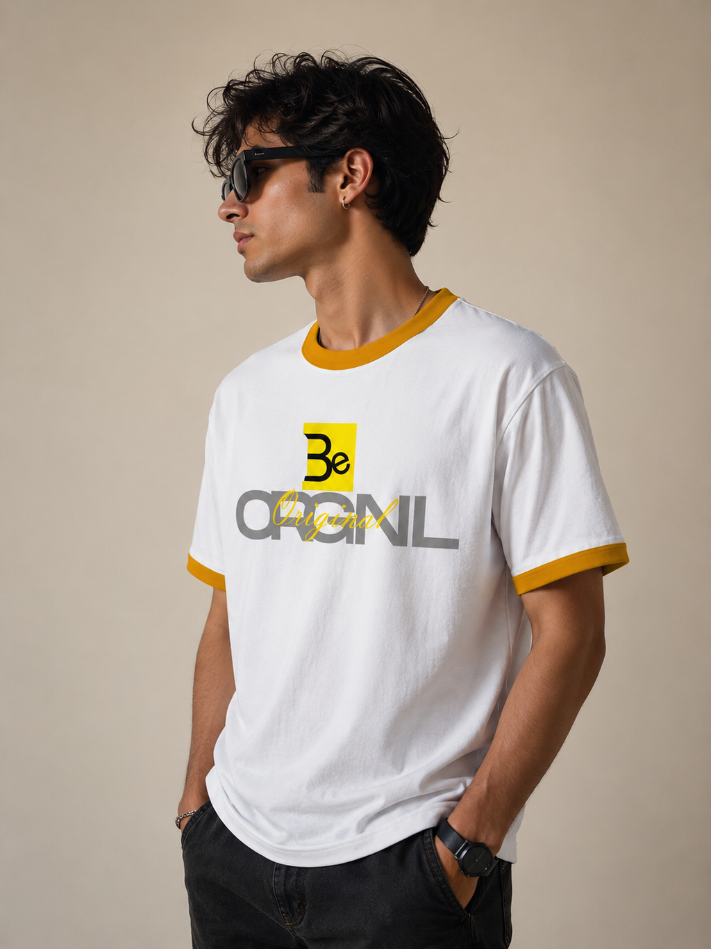 Be Original Black with White Ringer T-Shirt