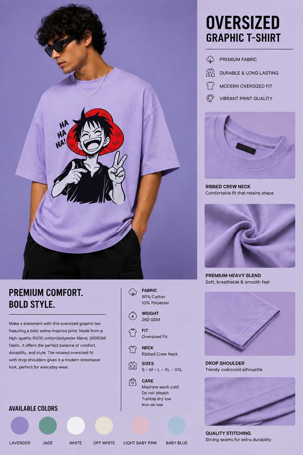 Smiling Luffy Terry Oversized Tee