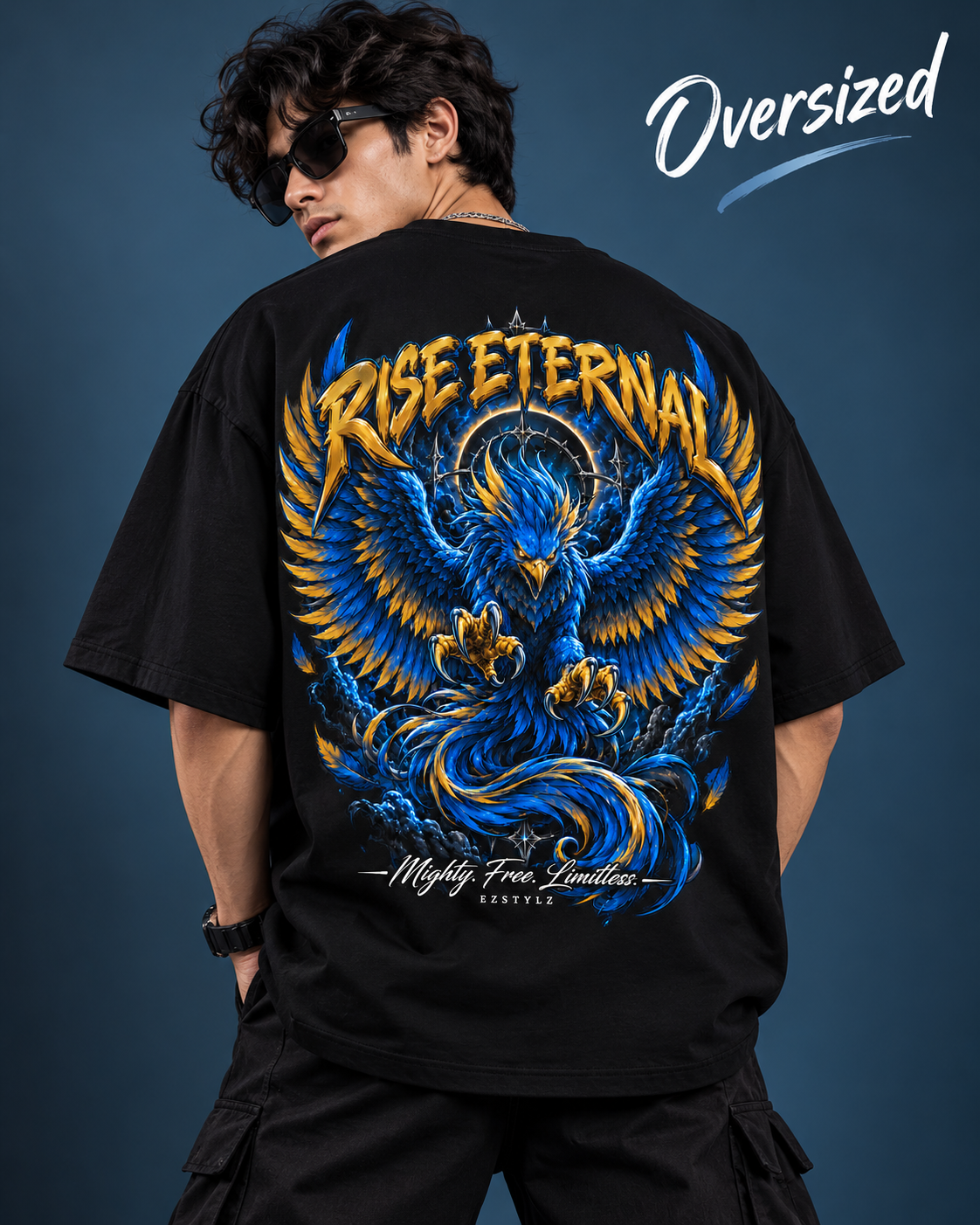 Rise Eternal Oversized Graphic Tee — Black,Dark Maroon
