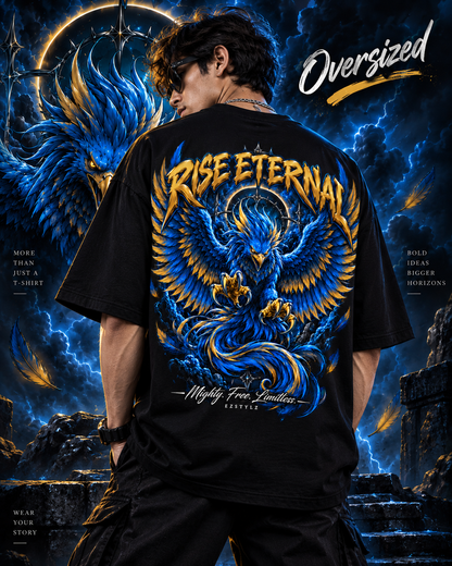 Rise Eternal Oversized Graphic Tee — Black,Dark Maroon