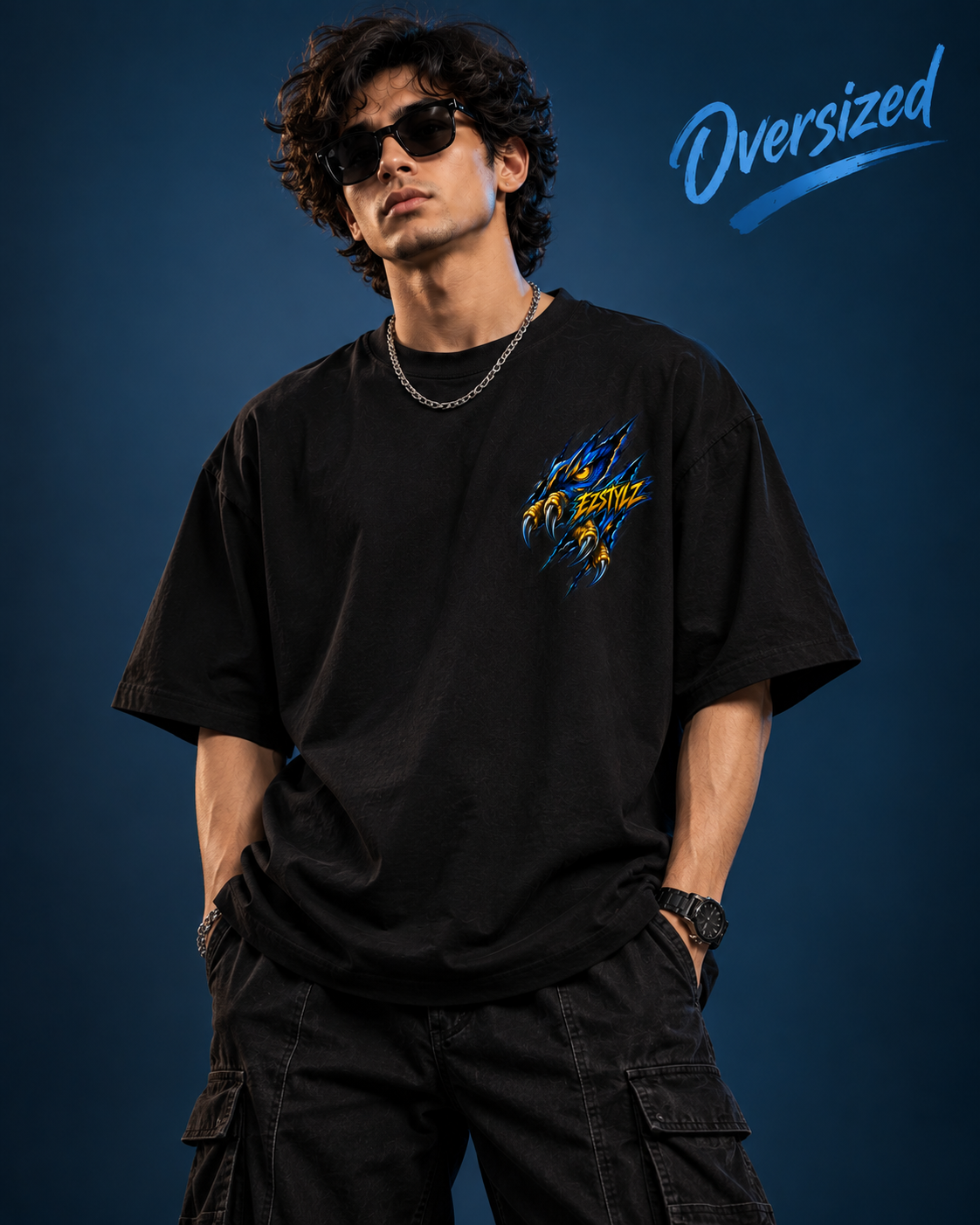 Rise Eternal Oversized Graphic Tee — Black,Dark Maroon