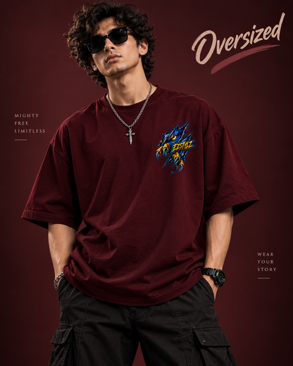 Rise Eternal Oversized Graphic Tee — Black,Dark Maroon