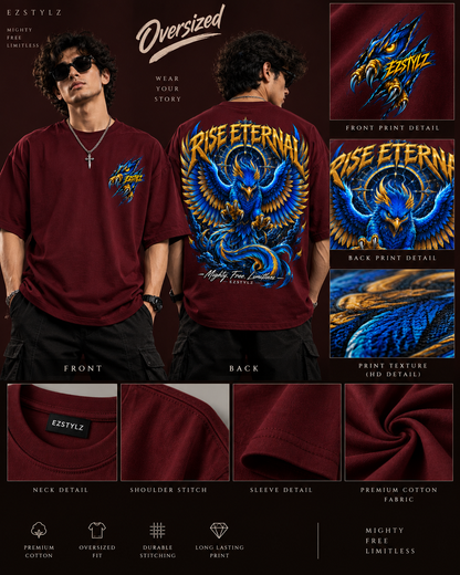 Rise Eternal Oversized Graphic Tee — Black,Dark Maroon