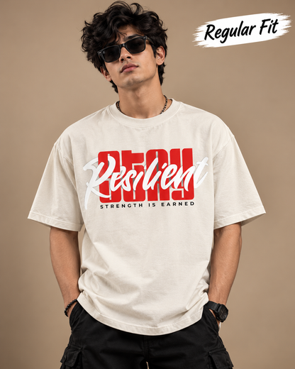 Stay Resilient Regular Fit Graphic Tee — Off White & Olive