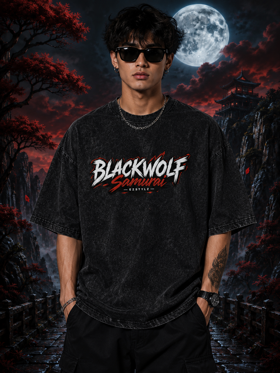 Blackwolf Samurai Oversized Graphic Tee